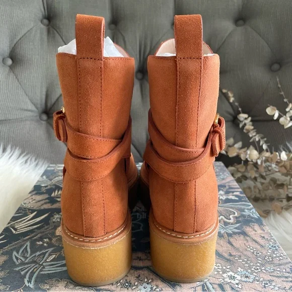 Ulla Johnson Lennox Ankle Buckle Boots in Terracotta Suede EU37 US7 - Picture 14 of 16
